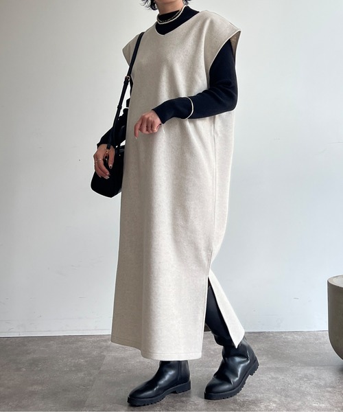 Chez toi(シェトワ)の「ニットプルオーバー×カフタンワンピース(ワンピース・レディース・アイボリー/チャコールグレー/ブラウン/オレンジ・FREE)」の7枚目の写真
