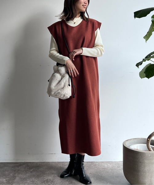 Chez toi(シェトワ)の「ニットプルオーバー×カフタンワンピース(ワンピース・レディース・アイボリー/チャコールグレー/ブラウン/オレンジ・FREE)」の19枚目の写真