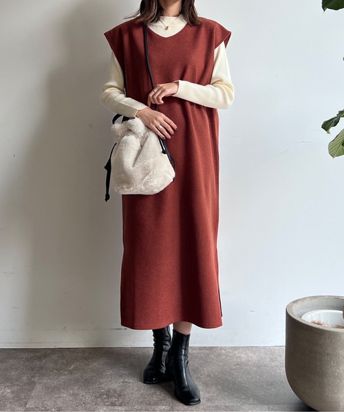 Chez toi(シェトワ)の「ニットプルオーバー×カフタンワンピース(ワンピース・レディース・アイボリー/チャコールグレー/ブラウン/オレンジ・FREE)」の21枚目の写真
