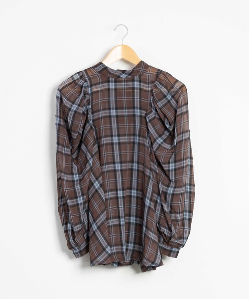KOH.style（コースタイル）の「ボリューム袖チェックトップス（シャツ/ブラウス・レディース・ブラック/ブラウン/オフホワイト・FREE）」の3枚目の写真