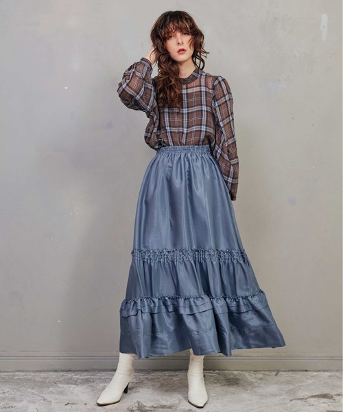 KOH.style（コースタイル）の「ボリューム袖チェックトップス（シャツ/ブラウス・レディース・ブラック/ブラウン/オフホワイト・FREE）」の4枚目の写真