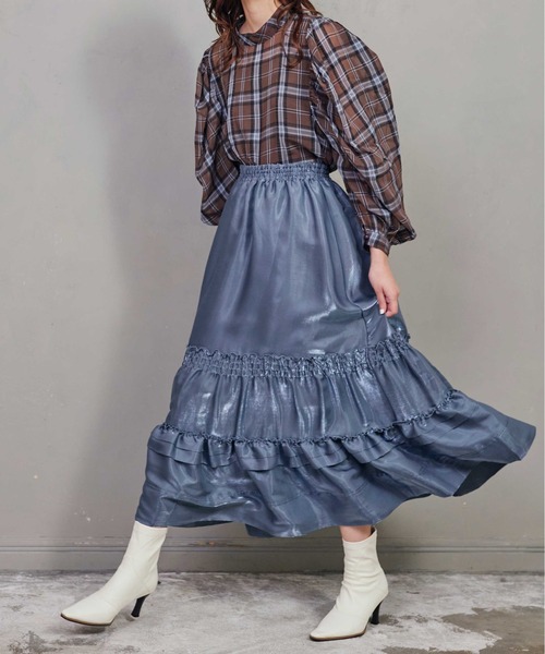 KOH.style（コースタイル）の「ボリューム袖チェックトップス（シャツ/ブラウス・レディース・ブラック/ブラウン/オフホワイト・FREE）」の9枚目の写真