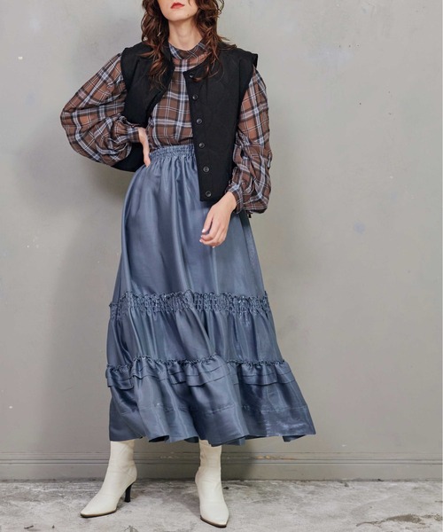 KOH.style（コースタイル）の「ボリューム袖チェックトップス（シャツ/ブラウス・レディース・ブラック/ブラウン/オフホワイト・FREE）」の10枚目の写真