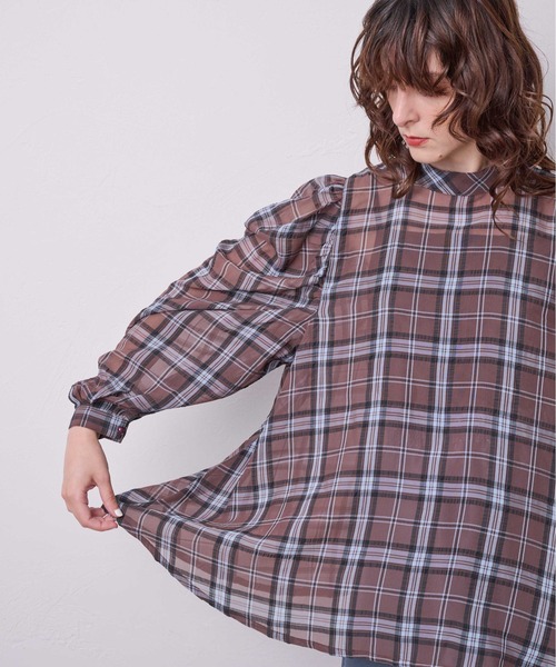 KOH.style（コースタイル）の「ボリューム袖チェックトップス（シャツ/ブラウス・レディース・ブラック/ブラウン/オフホワイト・FREE）」の18枚目の写真