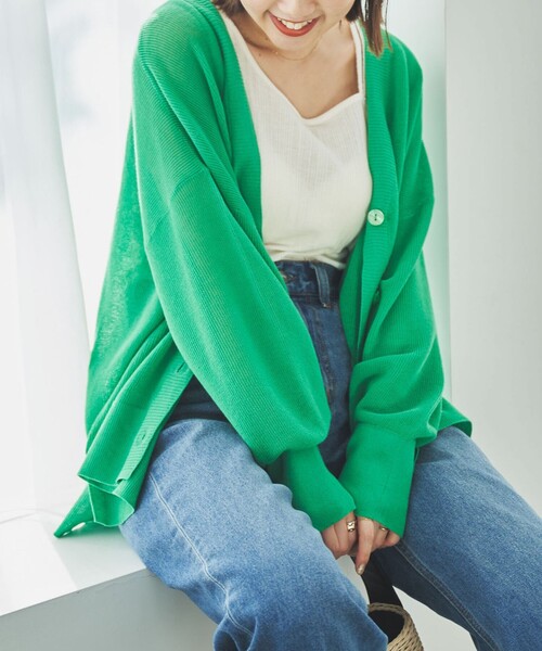 coen(コーエン)の「サラコVネックシアーニットカーディガン(カーディガン/ボレロ・レディース・ライトグレー/ベージュ/オレンジ/ケリー/ロイヤルブルー/ブラック・FREE)」の4枚目の写真