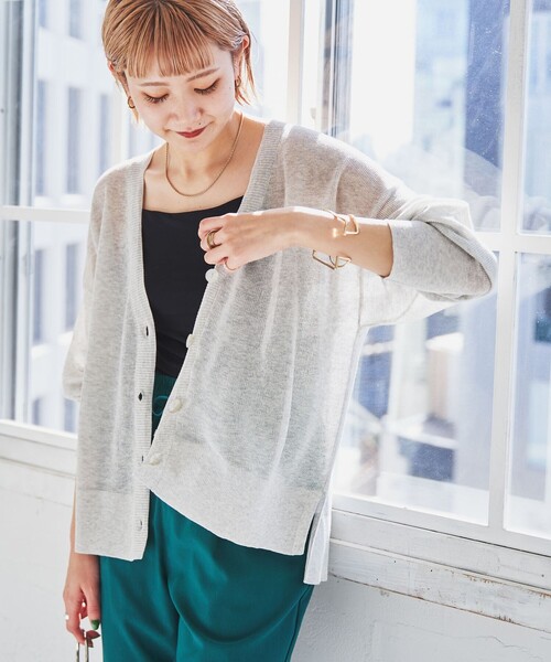 coen(コーエン)の「サラコVネックシアーニットカーディガン(カーディガン/ボレロ・レディース・ライトグレー/ベージュ/オレンジ/ケリー/ロイヤルブルー/ブラック・FREE)」の16枚目の写真