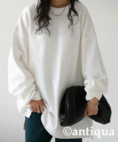 antiqua（アンティカ）の「綿混サカリバ生地ベーシックロンT（Tシャツ/カットソー・レディース・ホワイト/ブラック/ダークグレー・FREE）」の4枚目の写真