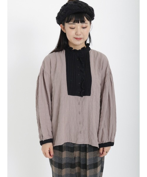 Samansa Mos2（サマンサ モスモス）の「配色切替フリルブラウス（シャツ/ブラウス・レディース・ベージュ/モカ/チャコール・ﾌﾘ-）」の14枚目の写真