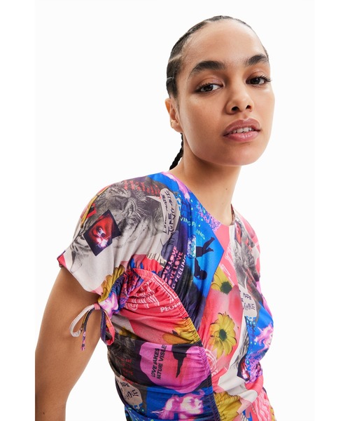 Desigual(デシグアル)の「コラージュ ギャザー ショートワンピース(ワンピース・レディース・レッド・L/S/XS/M/XL)」の7枚目の写真