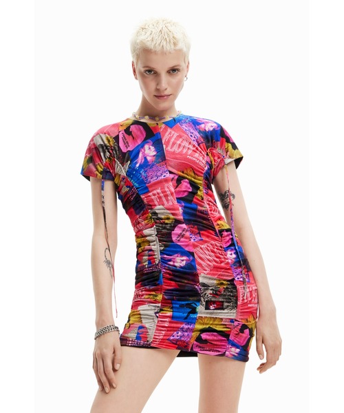 Desigual(デシグアル)の「コラージュ ギャザー ショートワンピース(ワンピース・レディース・レッド・L/S/XS/M/XL)」の6枚目の写真