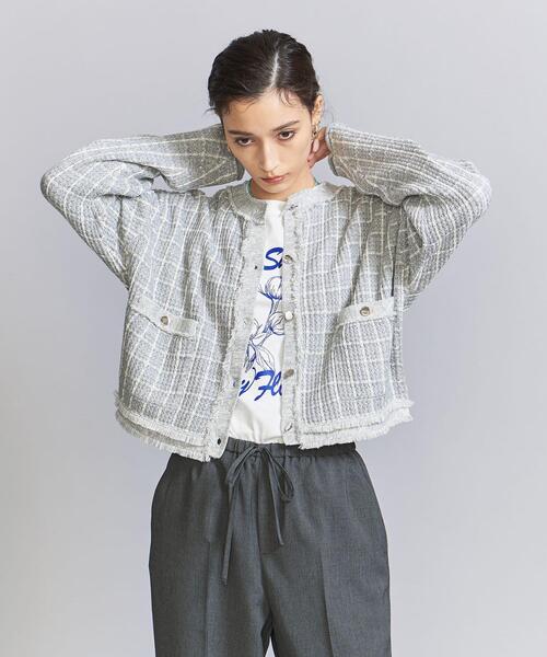 23AW UNITED ARROWS ツイード　モールバイピングカーディガン UNITED ARROWS ホワイトツイードカーディガン 23AW UNITED ARROWS