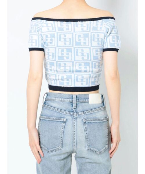 GYDA（ジェイダ）の「GG TILE PATTERN SHORTニットトップス（ニット/セーター・レディース・ブラック/ライトブルー/ベージュ・FREE）」の4枚目の写真