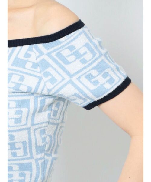 GYDA（ジェイダ）の「GG TILE PATTERN SHORTニットトップス（ニット/セーター・レディース・ブラック/ライトブルー/ベージュ・FREE）」の13枚目の写真