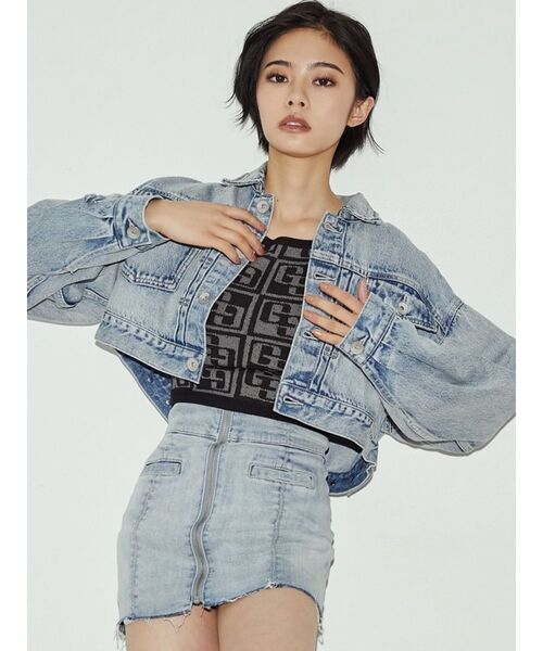 GYDA GG TILE PATTERN ショートトップス　カーディガン　セット GYDA GG TILE PATTERN ニットカーディガン（ブラック