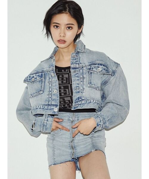 GYDA（ジェイダ）の「GG TILE PATTERN SHORTニットトップス（ニット/セーター・レディース・ブラック/ライトブルー/ベージュ・FREE）」の12枚目の写真