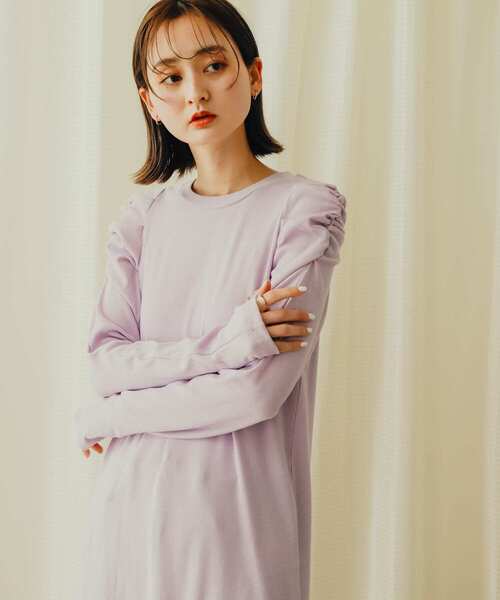 SENSE OF PLACE by URBAN RESEARCH(センスオブプレイスバイアーバンリサーチ)の「ボリュームスリーブアイラインカットワンピース(ワンピース・レディース・ラベンダー/ブラック/ライトベージュ・ONE/S)」の5枚目の写真