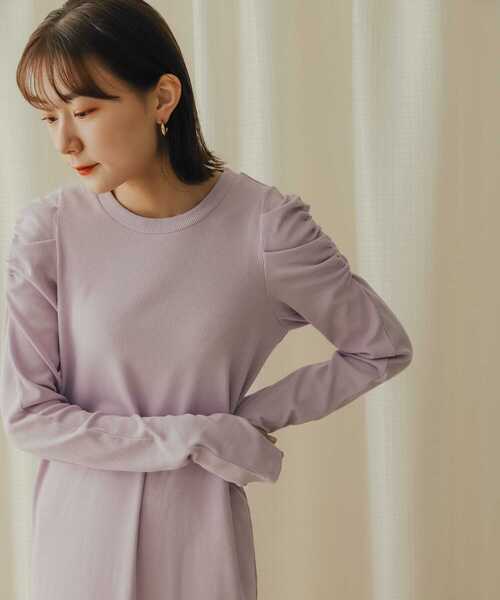 SENSE OF PLACE by URBAN RESEARCH(センスオブプレイスバイアーバンリサーチ)の「ボリュームスリーブアイラインカットワンピース(ワンピース・レディース・ラベンダー/ブラック/ライトベージュ・ONE/S)」の8枚目の写真