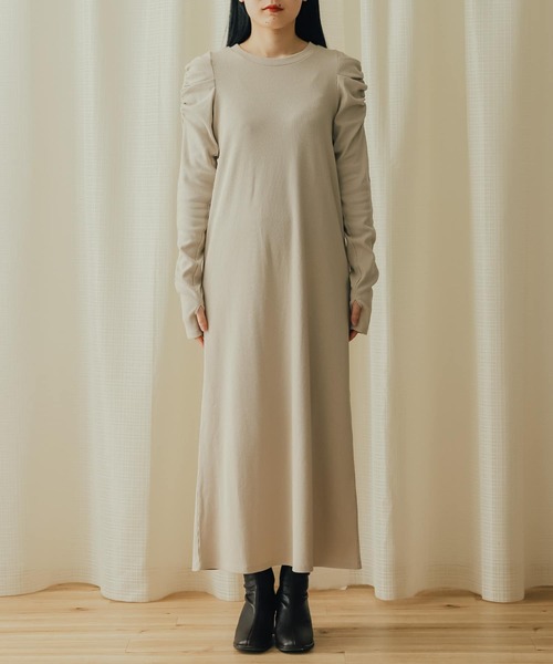 SENSE OF PLACE by URBAN RESEARCH(センスオブプレイスバイアーバンリサーチ)の「ボリュームスリーブアイラインカットワンピース(ワンピース・レディース・ラベンダー/ブラック/ライトベージュ・ONE/S)」の12枚目の写真