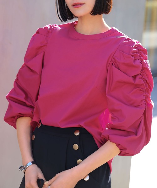 ELFRANK（エルフランク）の「ボリュームギャザースリーブブラウス【洗える】（シャツ/ブラウス・レディース・ピンク/ブラック/オフホワイト・FREE）」の3枚目の写真