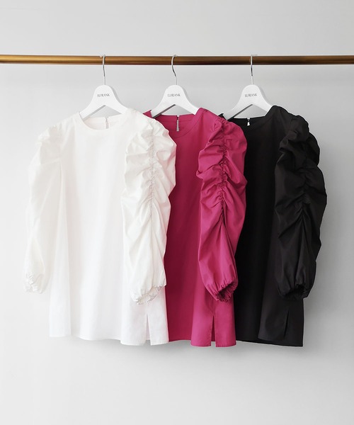 ELFRANK（エルフランク）の「ボリュームギャザースリーブブラウス【洗える】（シャツ/ブラウス・レディース・ピンク/ブラック/オフホワイト・FREE）」の4枚目の写真