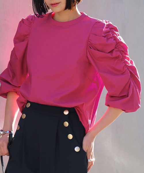 ELFRANK（エルフランク）の「ボリュームギャザースリーブブラウス【洗える】（シャツ/ブラウス・レディース・ピンク/ブラック/オフホワイト・FREE）」の6枚目の写真