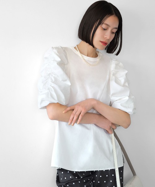 ELFRANK（エルフランク）の「ボリュームギャザースリーブブラウス【洗える】（シャツ/ブラウス・レディース・ピンク/ブラック/オフホワイト・FREE）」の9枚目の写真