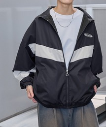 ビッグシルエット切り替えバイカラー ボリュームスリーブフルジップブルゾン