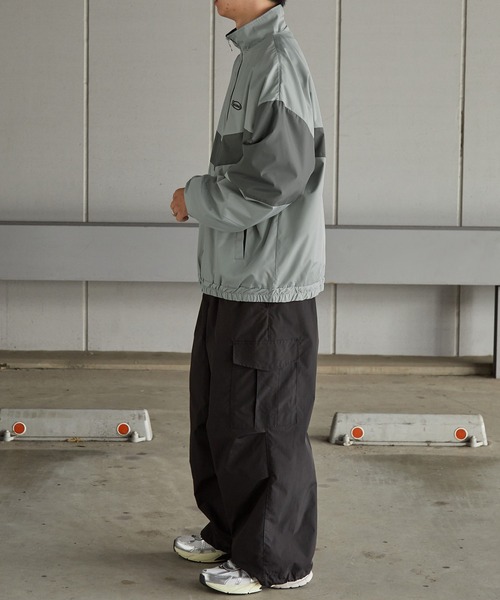 ビッグシルエット切り替えバイカラー ボリュームスリーブフルジップ