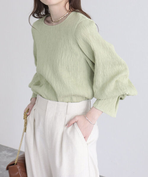 fredy emue（フレディエミュ）の「【fredy emue/フレディエミュ】楊柳袖口フレアーブラウス（シャツ/ブラウス・レディース・オフホワイト/ライトグリーン/ネイビー・38）」の3枚目の写真