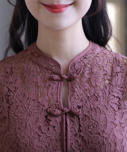 PourVous プールヴー 結婚式 お呼ばれ ドレス チャイナ風 プールヴー PourVous 結婚式パーティードレスチャイナ風ミモレ丈