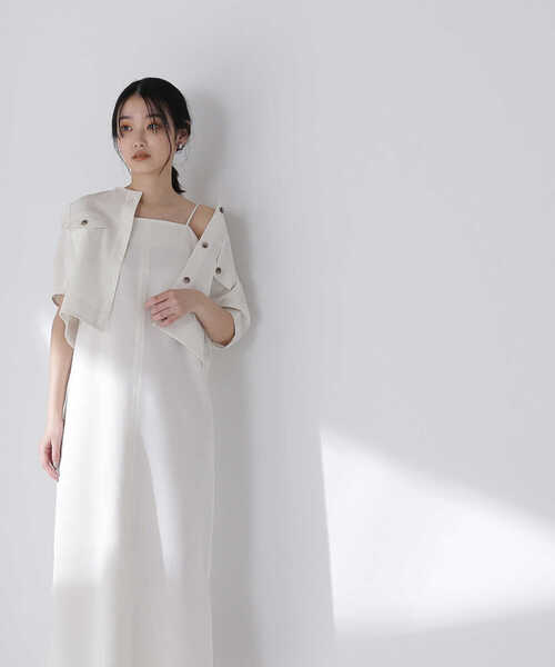 NATURAL BEAUTY BASIC（ナチュラルビューティーベーシック）の「◇【Oggi5月号掲載】＜ステッチワークセットアップ＞Iラインキャミワンピ（ワンピース・レディース・ブラック/イエロー/オフホワイト・SMALL/MEDIUM）」の4枚目の写真