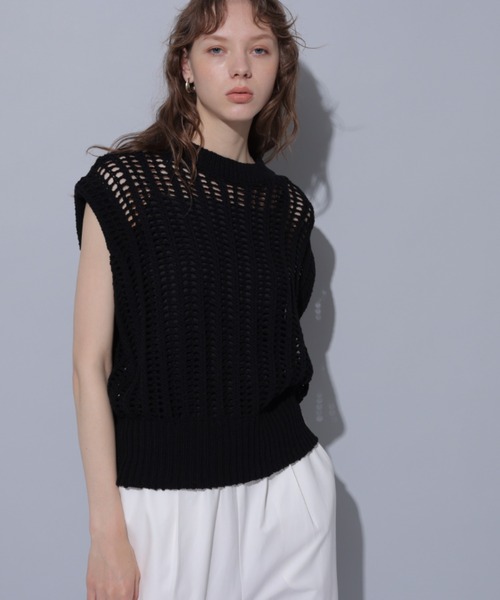 カデュネ　チュールヤーンメッシュニット　ブラック CADUNE（カデュネ）の「チュールヤーンメッシュニット（ニット