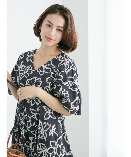 Te chichi（テチチ）の「綿ローンアフリカンフラワープリントワンピース（ワンピース・レディース・ブラック/ブラウン・F）」の10枚目の写真