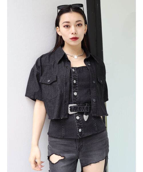 EVRIS（エヴリス）の「バックルコルセットトップス【セットアップ着用可能】（チューブトップ・レディース・ブラック/ライトブルー・FREE）」の3枚目の写真