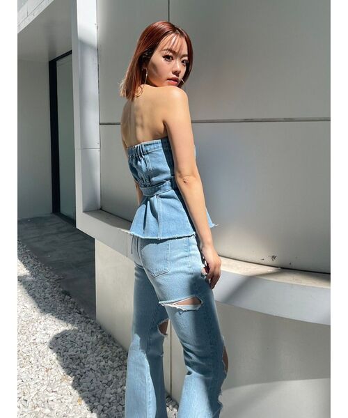 EVRIS（エヴリス）の「バックルコルセットトップス【セットアップ着用可能】（チューブトップ・レディース・ブラック/ライトブルー・FREE）」の14枚目の写真