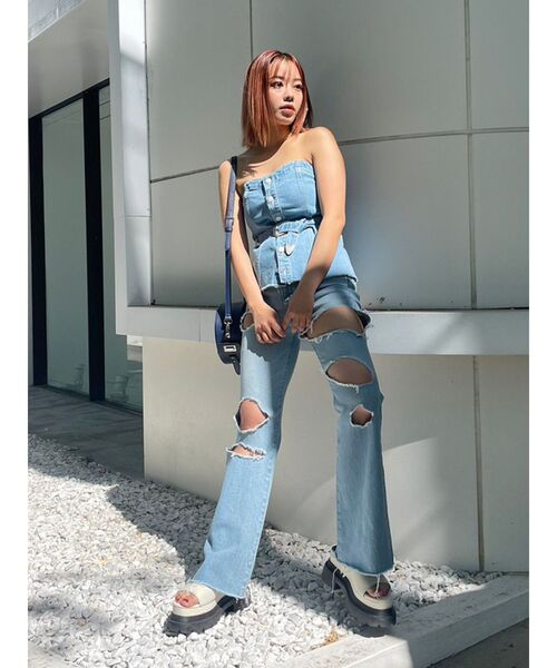 EVRIS（エヴリス）の「バックルコルセットトップス【セットアップ着用可能】（チューブトップ・レディース・ブラック/ライトブルー・FREE）」の15枚目の写真