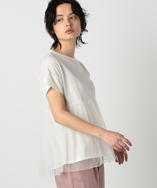 COMME CA ISM(コムサイズム)の「チュール ペプラムトップス(Tシャツ/カットソー・レディース・オリーブ/ホワイト/ブラウン・MEDIUM/LARGE)」の5枚目の写真