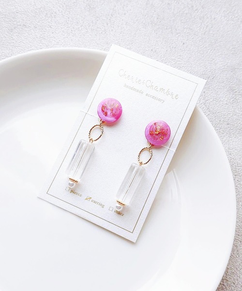 tone(トーン)の「【Cherie+Chambre】Vintage Button Earring #8(イヤリング・レディース・ピンク/グリーン・FREE)」の2枚目の写真