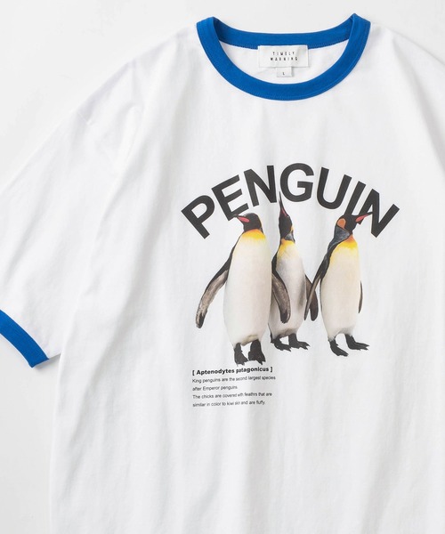 TIMELY WARNING(タイムリーワーニング)の「レトロタッチ ユニークフォトプリント リンガーデザイン 半袖Tシャツ/オーバーサイズ/GRAPEFRUIT/FRESH Fruits/PENGUIN/【TIMELY WARNING】(Tシャツ/カットソー・レディース・オレンジ/ホワイト×ブルー/ホワイト×ブラック・M/L/XL)」の2枚目の写真