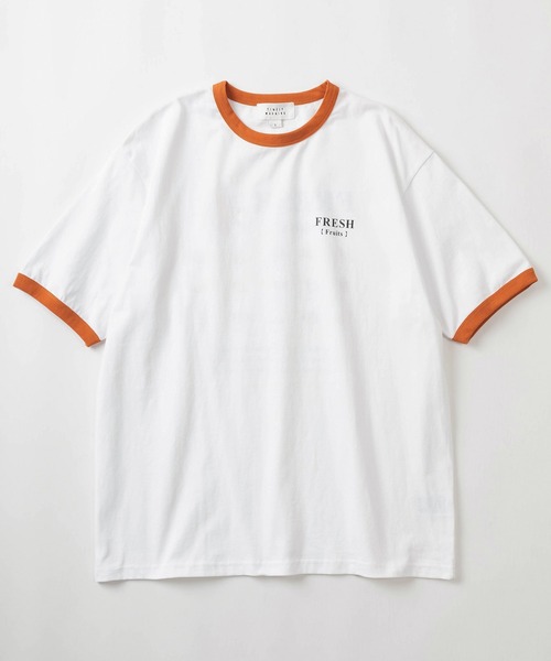TIMELY WARNING(タイムリーワーニング)の「レトロタッチ ユニークフォトプリント リンガーデザイン 半袖Tシャツ/オーバーサイズ/GRAPEFRUIT/FRESH Fruits/PENGUIN/【TIMELY WARNING】(Tシャツ/カットソー・レディース・オレンジ/ホワイト×ブルー/ホワイト×ブラック・M/L/XL)」の4枚目の写真