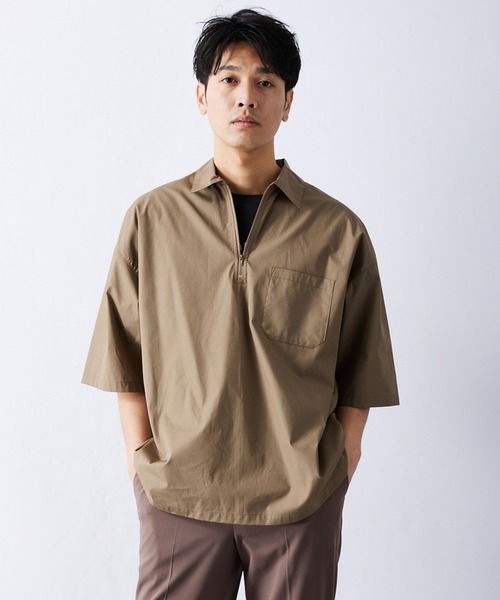 417 EDIFICE(フォーワンセブンエディフィス)の「【ZOZO限定】ハーフZIPシャツ(シャツ/ブラウス・メンズ・グレー/アイボリー/ベビーピンク/ダークネイビー/オリーブドラブ/ベージュ/ネイビー・S/M/L/XL/XXL)」の4枚目の写真