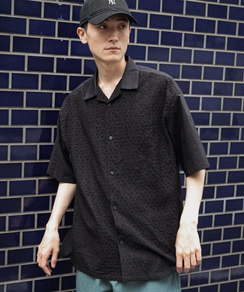 niko and...（ニコアンド）の「レース切り替えショートスリーブシャツ（シャツ/ブラウス・メンズ・オフホワイト/ブラック・LARGE/MEDIUM）」の4枚目の写真