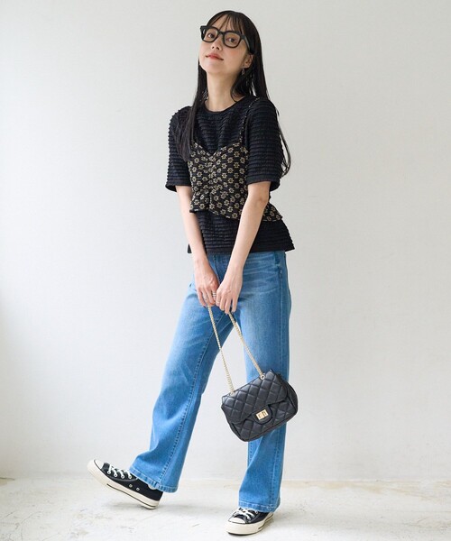 FREAK'S STORE(フリークスストア)の「フラワーストレッチキャミビスチェ(ベスト・レディース・ナチュラル/ブラック/チャコール・フリ-)」の9枚目の写真