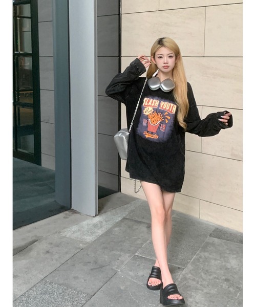 DEVICE(デバイス)の「ジャンキープリント ピグメント 長袖 ロンT ロングスリーブTシャツ(Tシャツ/カットソー・レディース・ダークグレー/グレー系その他2/グレー系その他/グレー系その他3/グレー系その他4・FREE)」の16枚目の写真