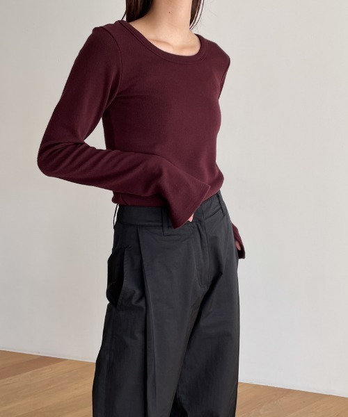 CANAL JEAN(キャナルジーン)の「RED CHOP WORKS リブフィットロングTシャツ(Tシャツ/カットソー・レディース・ブラック/バーガンディー/ホワイト/ブルー・ONE SIZE)」の9枚目の写真