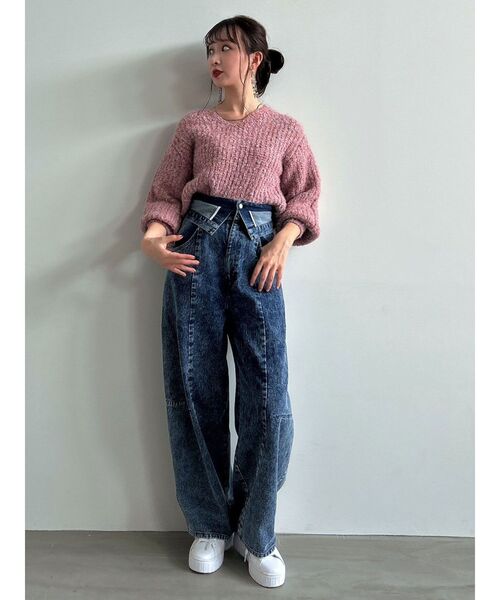 dazzlin(ダズリン)の「ブレンドカラークロップドニットトップス(ニット/セーター・レディース・ピンク/グレー/パープル/イエロー/ベージュ・FREE)」の13枚目の写真