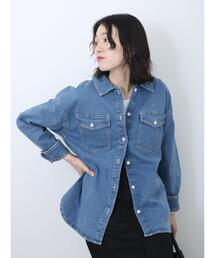Samansa Mos2 blue | 【ECO DENIM】シャツジャケット(ノーカラージャケット)