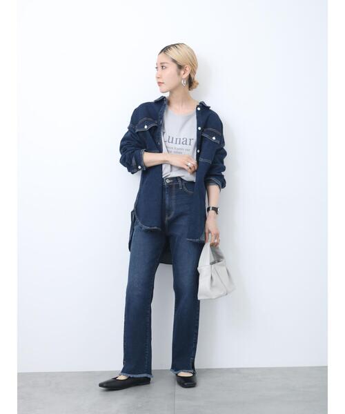 Samansa Mos2 blue（サマンサモスモスブルー）の「【ECO DENIM】シャツジャケット（ノーカラージャケット・レディース・ネイビー/ブルー/ブラック・F）」の8枚目の写真