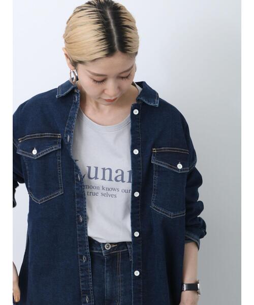 Samansa Mos2 blue（サマンサモスモスブルー）の「【ECO DENIM】シャツジャケット（ノーカラージャケット・レディース・ネイビー/ブルー/ブラック・F）」の11枚目の写真