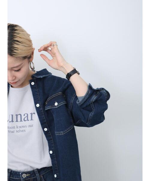 Samansa Mos2 blue（サマンサモスモスブルー）の「【ECO DENIM】シャツジャケット（ノーカラージャケット・レディース・ネイビー/ブルー/ブラック・F）」の12枚目の写真